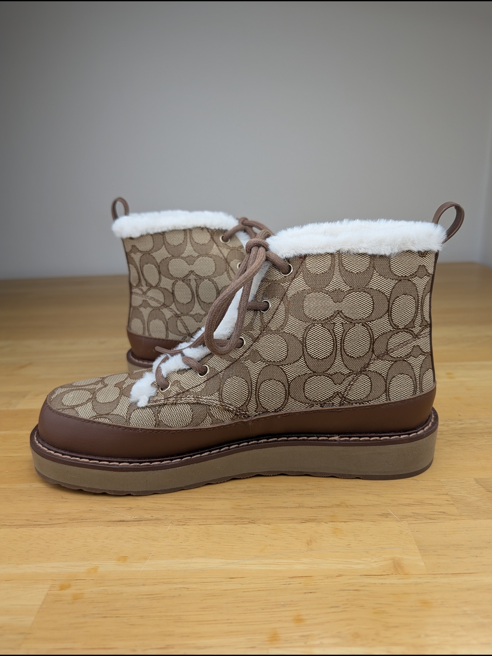 Coach Imani Signature Jacquard Canvas Shearling-Lined Ankle Boots Brown Size 9.5 - Picture 7 of 16